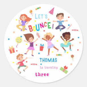 Let's bounce jumping park kids birthday classic round sticker