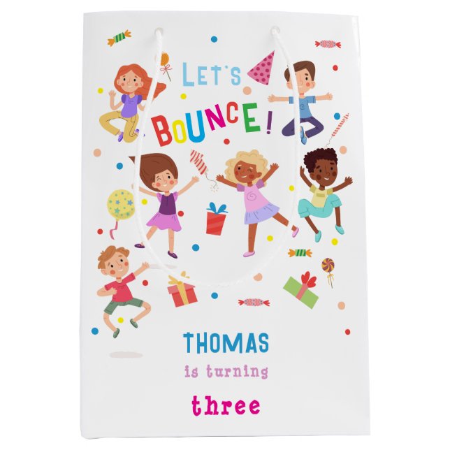 Let's bounce jumping park kids birthday medium gift bag (Front)