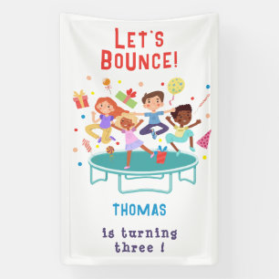 Let's bounce jumping trampoline park kids birthday banner