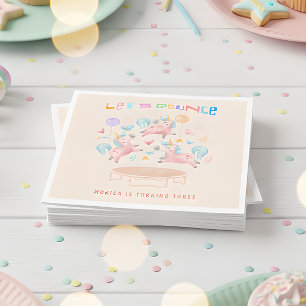 Let's bounce jumping unicorns kids birthday napkin