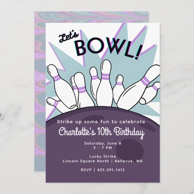 Let's Bowl Birthday Invitation (Front/Back)