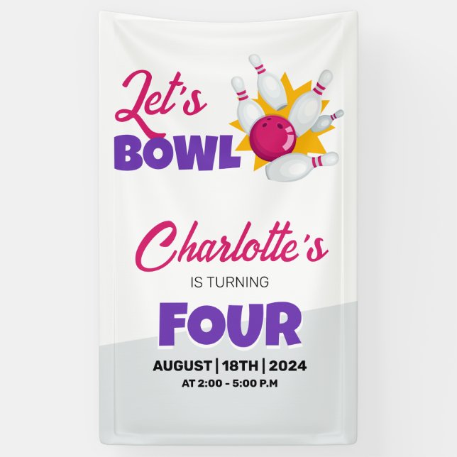 Let's Bowl Kids Bowling Birthday Party Banner (Vertical)