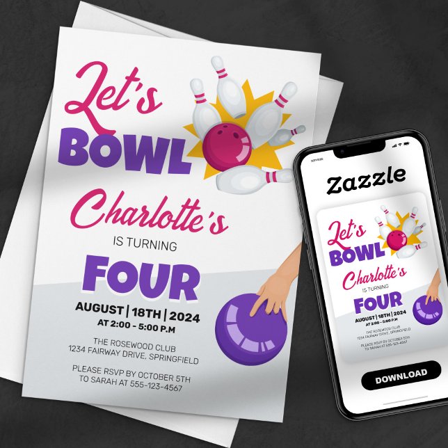 Let's Bowl Kids Bowling Birthday Party Invitation (Creator Uploaded)