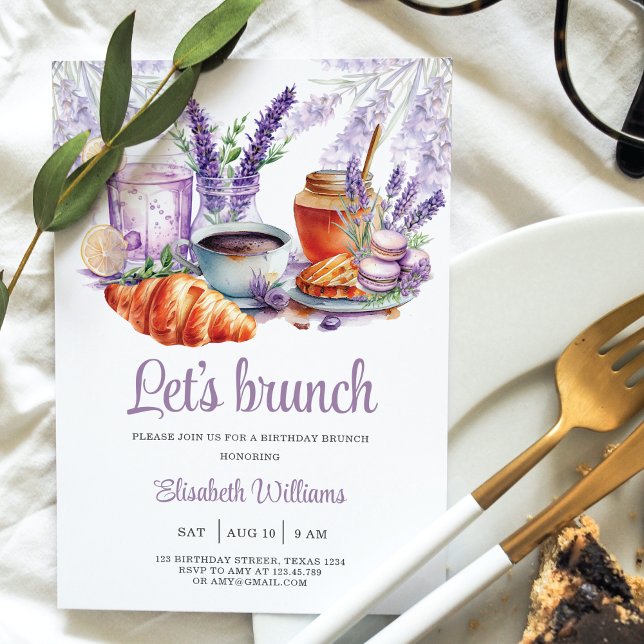 Let's brunch Birthday Watercolor Lavender Invitation (Creator Uploaded)