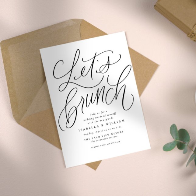 Let's brunch handlettered black and white wedding invitation (Creator Uploaded)