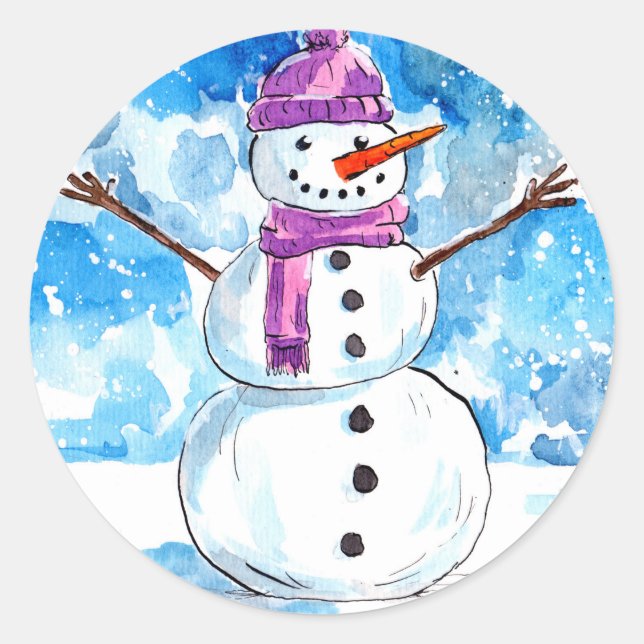 Let's build a Snowman Classic Round Sticker (Front)