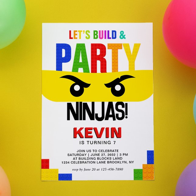 Let's Build & Party Building Blocks Ninja Birthday Invitation (Creator Uploaded)