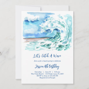Let's Catch A Wave Surfing Beach Boy Birthday Invitation