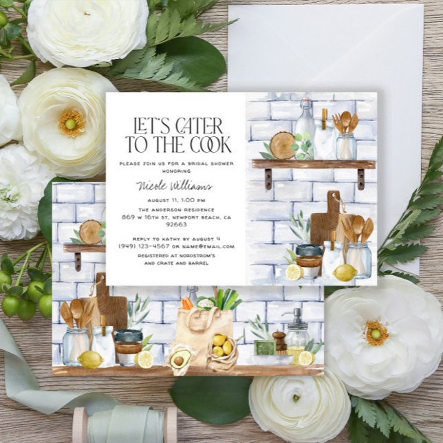 Let's Cater to the Cook Watercolor Bridal Shower Invitation (Creator Uploaded)