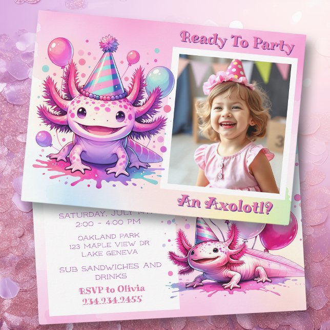 Let's Celebrate Axolotl Girl's Birthday Party Invitation (Creator Uploaded)