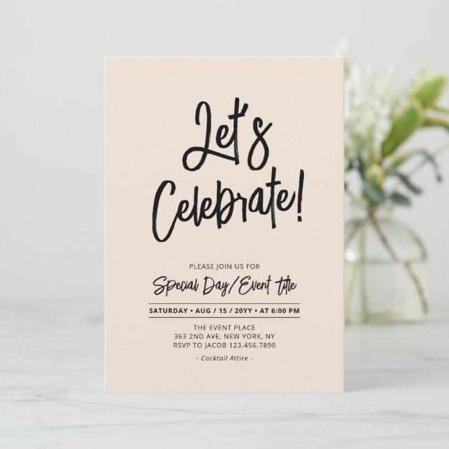 Let's Celebrate | Black Brus Script Event & Party Invitation (Standing Front)