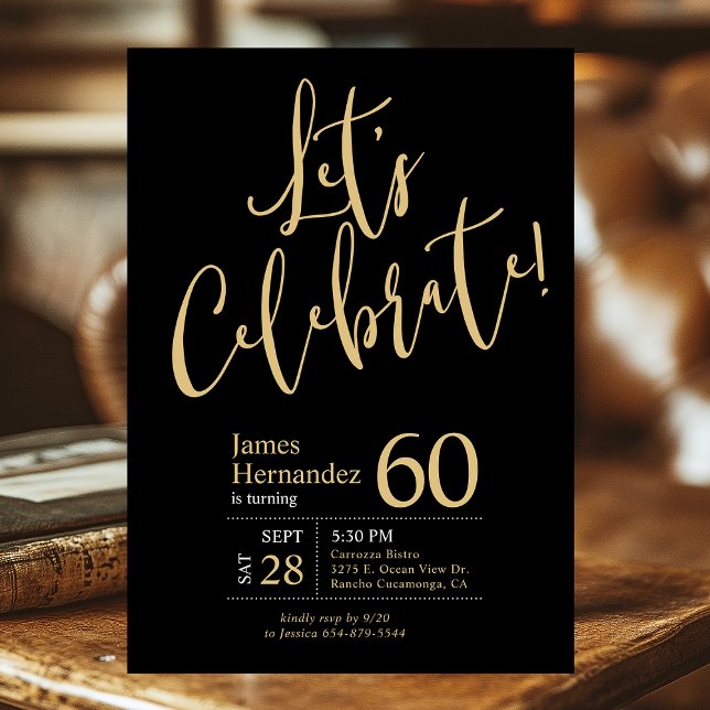 Let's Celebrate Black Gold 60th Birthday Party Invitation (Creator Uploaded)