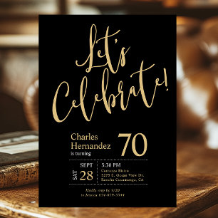 Let's Celebrate Black Gold 70th Birthday Party Invitation