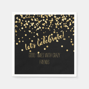Lets Celebrate Black Gold Confetti Napkin