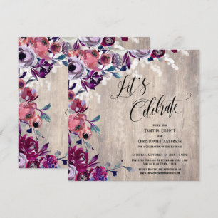 Let's Celebrate Bold Flowers Pale Wood & Lights Invitation