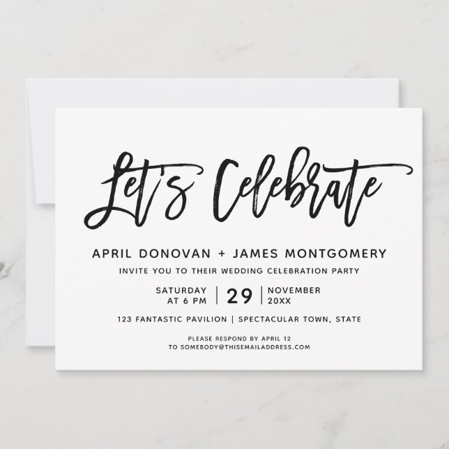Let's Celebrate Brush Typography Wedding Invitation (Front)