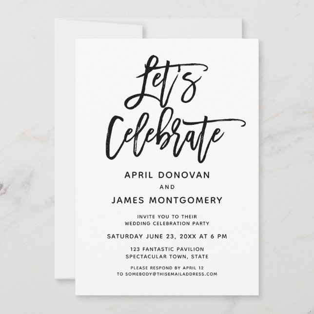 Let's Celebrate Brush Typography Wedding Invitation (Front)