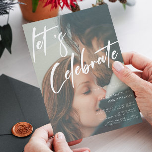 Lets Celebrate Calligraphy Photo Wedding Invitation