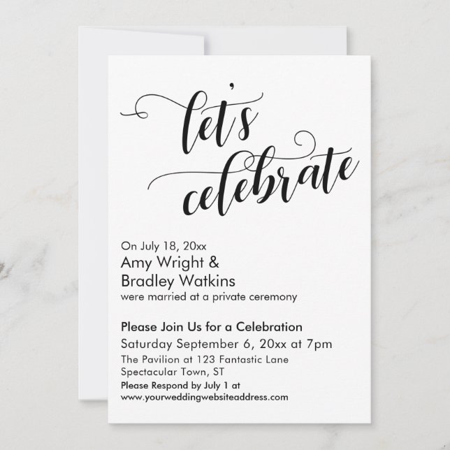 Let's Celebrate Calligraphy Post-Wedding Party Invitation (Front)