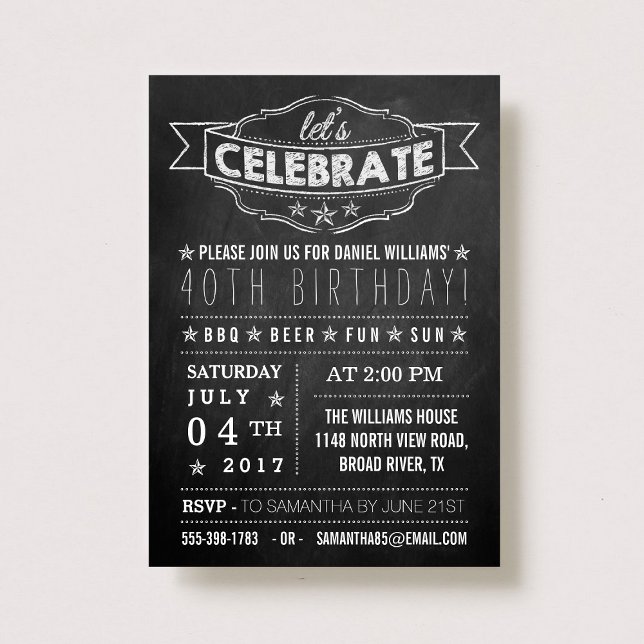 Let's Celebrate! Chalkboard Typography Birthday Invitation (Creator Uploaded)