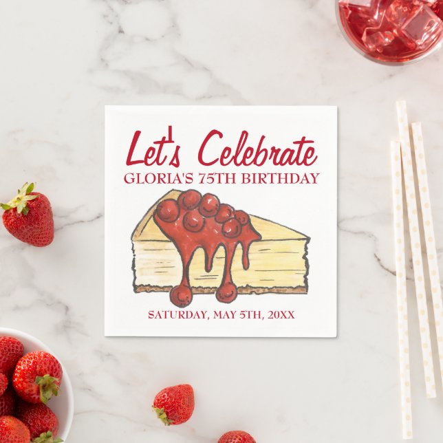 Let's Celebrate Cherry Cheesecake Dessert Birthday Napkin (Insitu)