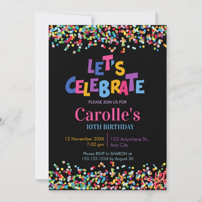 Let's celebrate Confetti Party birthday Invitation (Front)