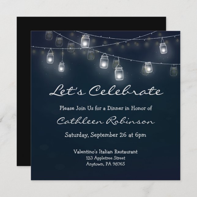 Let's Celebrate Dinner Mason Jar Lights Invitation (Front/Back)