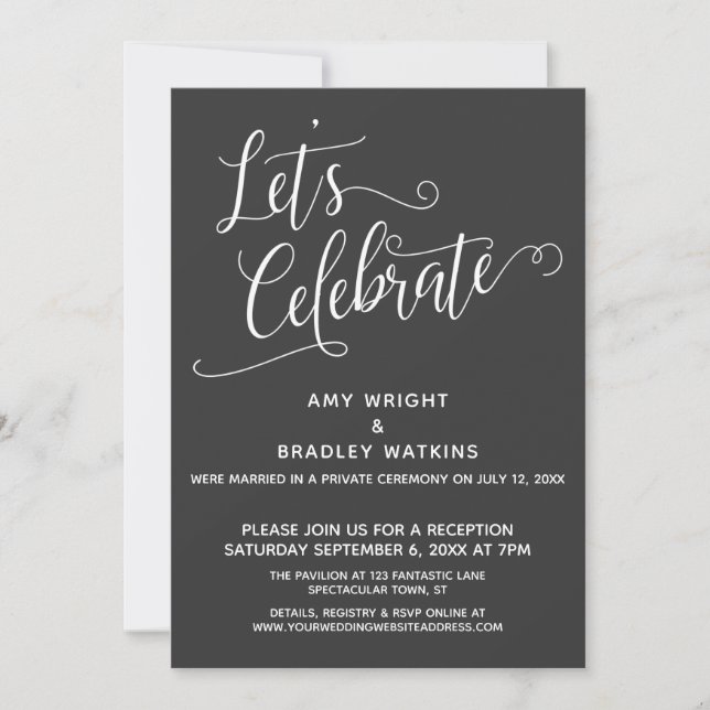 Let's Celebrate Elegant Dark Grey Reception-Only Invitation (Front)