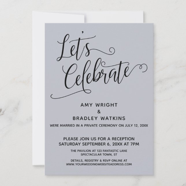 Let's Celebrate Elegant Dusty Blue Reception-Only Invitation (Front)