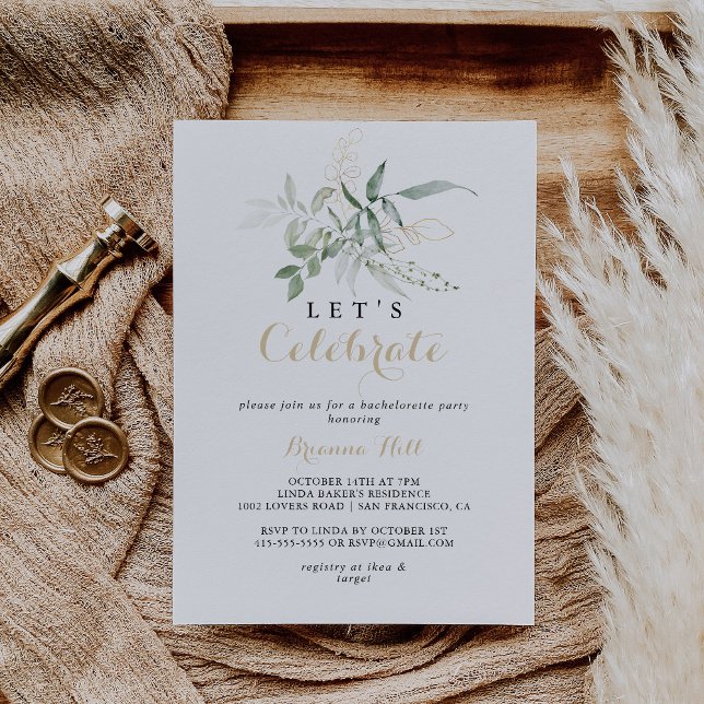 Let's Celebrate Gold Green Foliage Party  Invitation (Creator Uploaded)