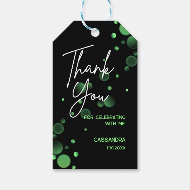 Let's Celebrate Green Bokeh Gradient Birthday Gift Tags (Front)