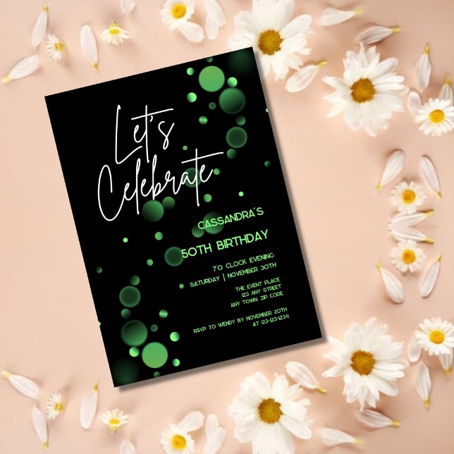 Let's Celebrate Green Bokeh Gradient Birthday Invitation (Creator Uploaded)