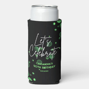 Let's Celebrate Green Bokeh Gradient Birthday Seltzer Can Cooler