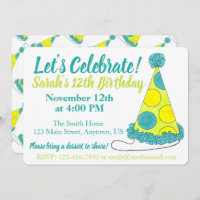 Let's Celebrate Green Polka Dot Party Hat Birthday