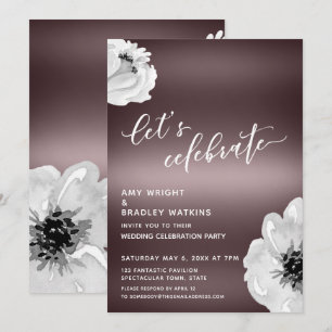 Let's Celebrate Handwriting Flowers on Rose Gold Invitation