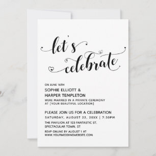Let's Celebrate Hearts Black White Reception-Only Invitation