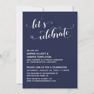 Let's Celebrate Hearts Script Navy Blue Reception Invitation