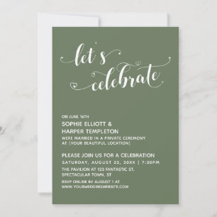 Let's Celebrate Hearts Script Olive Reception Invitation