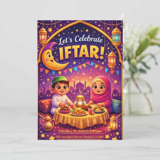 Let's Celebrate Iftar! Playful Ramadan Invitation (Standing Front)
