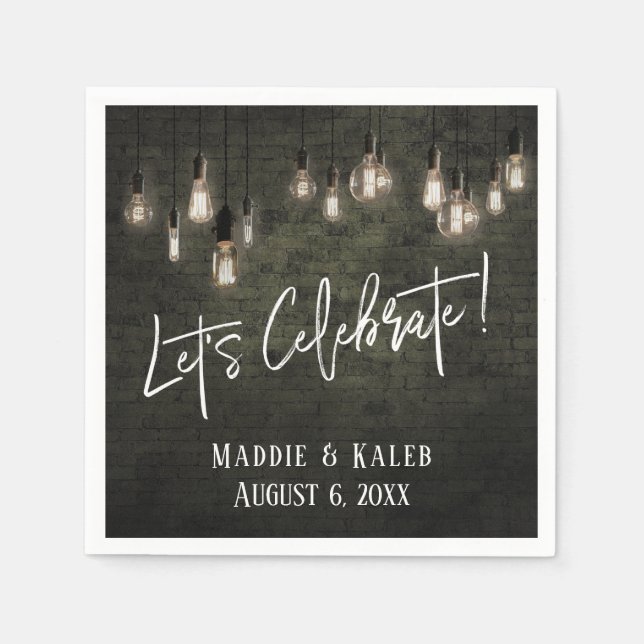Let's Celebrate Industrial Bricks w/ Edison Lights Napkin (Front)