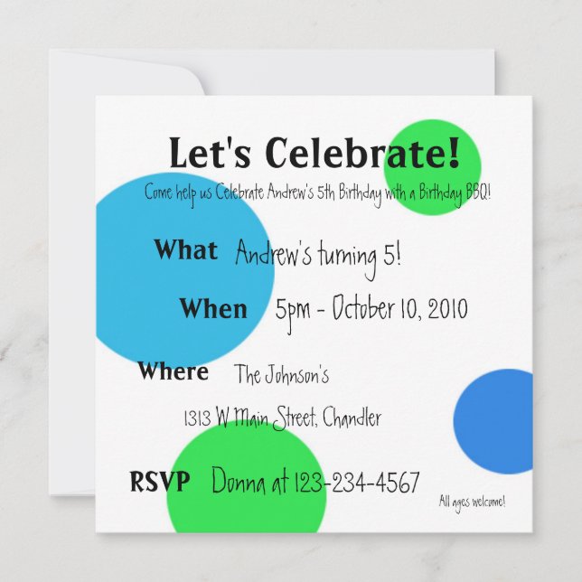 Let's Celebrate Invite (Front)