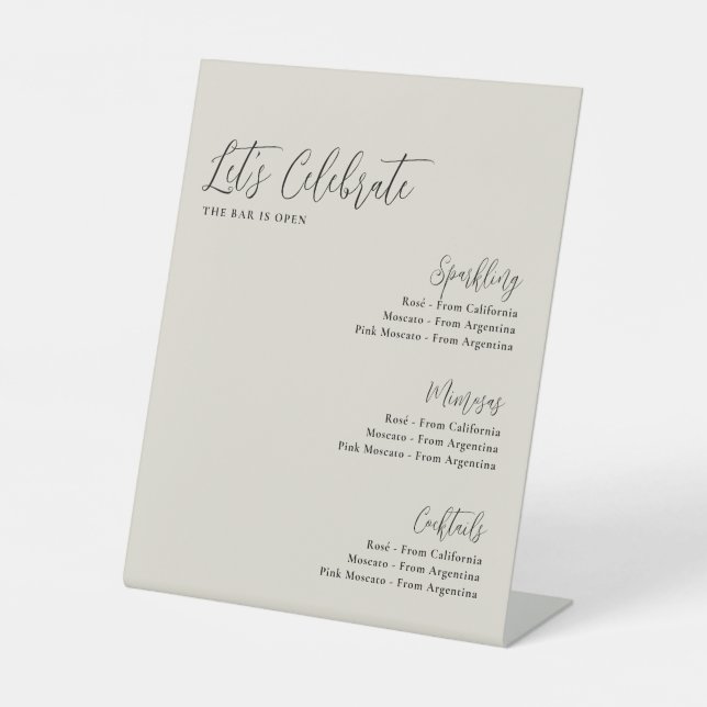 Let's Celebrate Ivory Bridal Shower Bar  Pedestal Sign (Front)