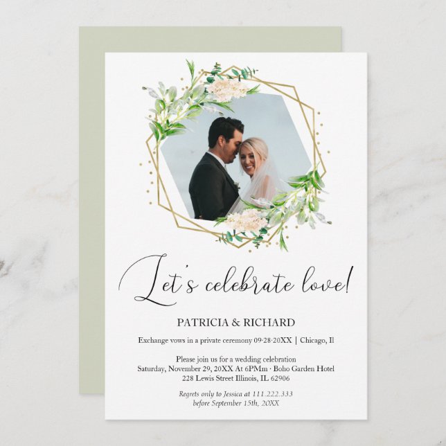 Let's Celebrate Love Eloped Wedding Reception Invitation (Front/Back)