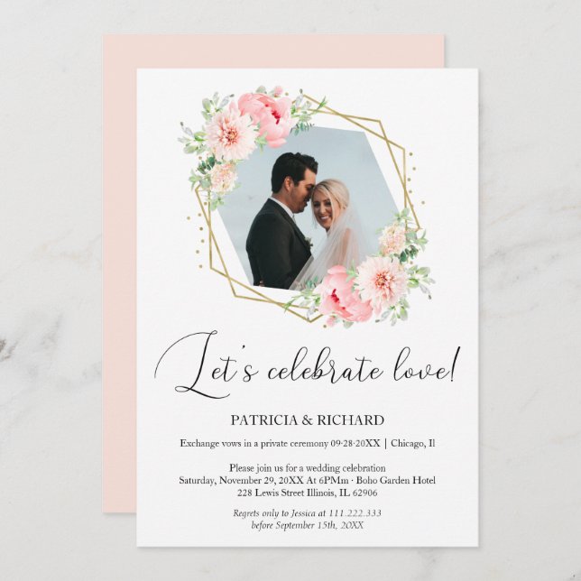 Let's Celebrate Love Eloped Wedding Reception Invitation (Front/Back)