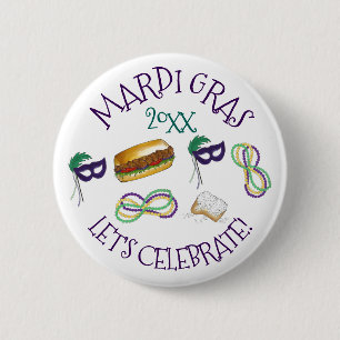 Let's Celebrate Mardi Gras Beignet Beads NOLA 6 Cm Round Badge