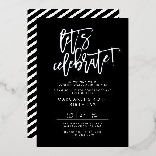 Let's Celebrate Modern Black Silver Birthday