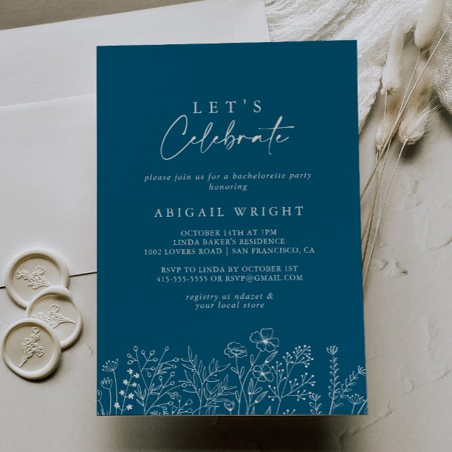 Let's Celebrate Navy Wildflower Party   Invitation (Creator Uploaded)