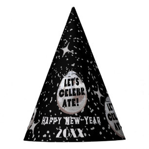 Let's Celebrate NYE Disco Ball Black Party Hat