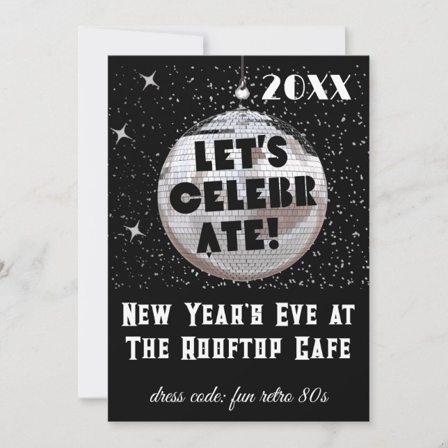 Let's Celebrate NYE Disco Ball PARTY Black Invitation (Front)