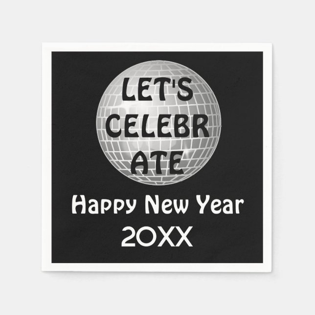 Let's Celebrate NYE Disco Ball Silver Napkin (Front)